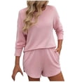 thumbnail image 1 of biudgviw Lounge Set for Women Knit 2 Piece Outfits Long Sleeve Loungewear Casual Shorts Sweatsuit with Pockets, 1 of 5