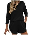 thumbnail image 1 of biudgviw Lounge Set for Women Knit 2 Piece Outfits Long Sleeve Loungewear Casual Shorts Sweatsuit with Pockets, 1 of 6