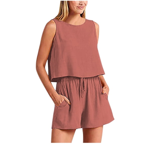 biudgviw Lounge Sets for Women Crewneck Crop Tank Top and Drawstring Shorts Matching Set Sleeveless Two Piece Beach Vacation Outfits