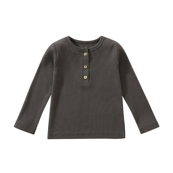 biudgviw Lounge Shirts for Baby Fall Soft Crewneck Buttons Basic Tees Casual Long Sleeve Girls Boys Cotton T-Shirts