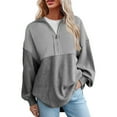 thumbnail image 1 of biudgviw Lounge Sweatshirt for Women Collared Long Sleeve Knit Oversized Shirts Fashion Half Zipped Patchwork Pullover Tops, 1 of 6