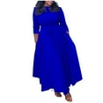 thumbnail image 1 of biudgviw Maxi Dress for Women Fashion 3/4 Sleeve Crewneck Solid Color Party Dress Fall Flowy Belted Ruffle Dresses, 1 of 4