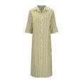 thumbnail image 1 of biudgviw Maxi Dresses for Women Casual Fall 3/4 Sleeve Striped Printed Dress Lounge Collared Buttons down Shirts Dress, 1 of 6