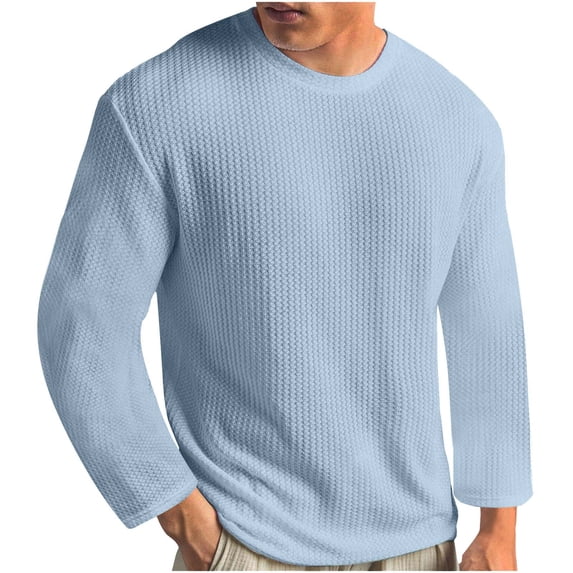biudgviw Men's Big and Tall Shirts Textured Long Sleeve Crewneck Loose Fit Tops Casual Lightweight Knit Pullover S-5XL