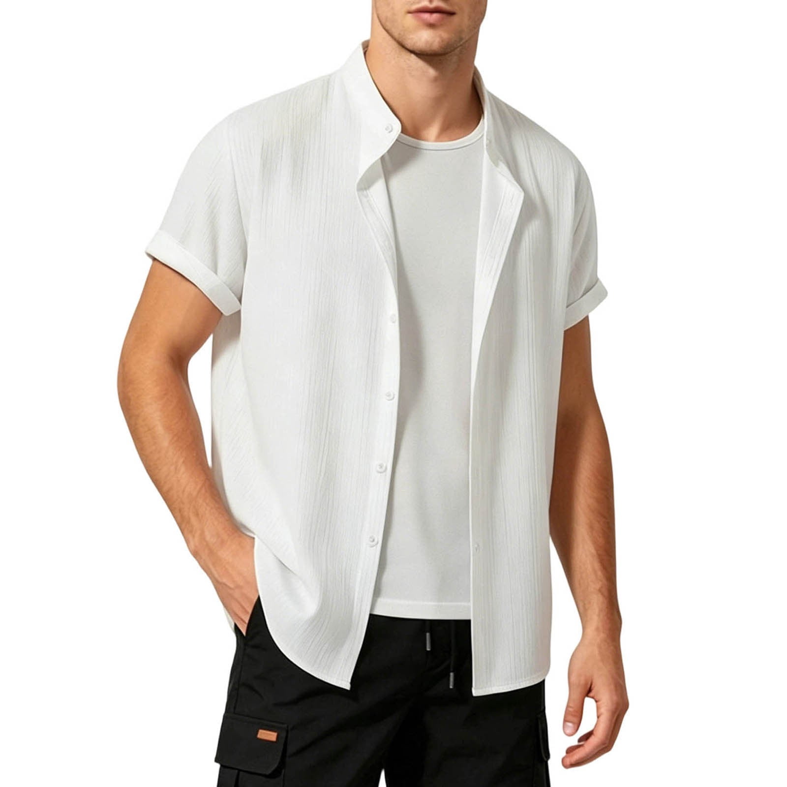 biudgviw Men's Casual Button Down Shirt Stylish Stand Collared Short ...
