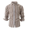 thumbnail image 1 of biudgviw Men's Cotton Linen Shirts Slim Fitted Striped Long Sleeve Tops Vintage Casual Lapel Button Down Shirt for Beach Vacation, 1 of 6