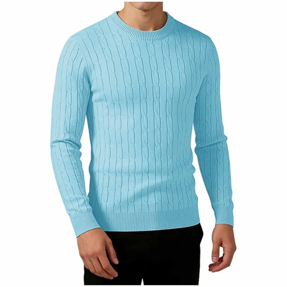 biudgviw Men's Crewneck Pullover Sweater Textured Long Sleeve Knit Tops Comfy Slim Warm Casual Sweaters Winter Clothes(Sky Blue,Medium)