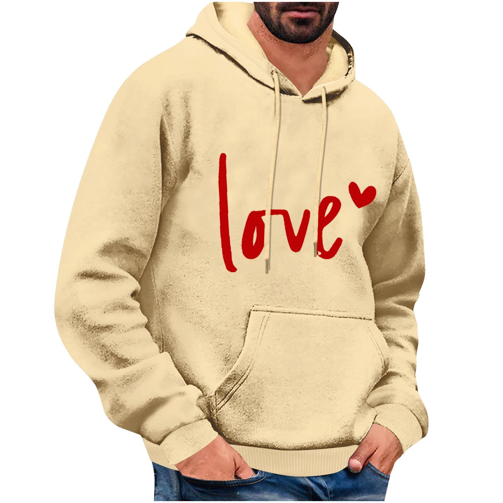 biudgviw Men's Fleece Pullover Hoodies Valentine's Graphic Casual Long ...