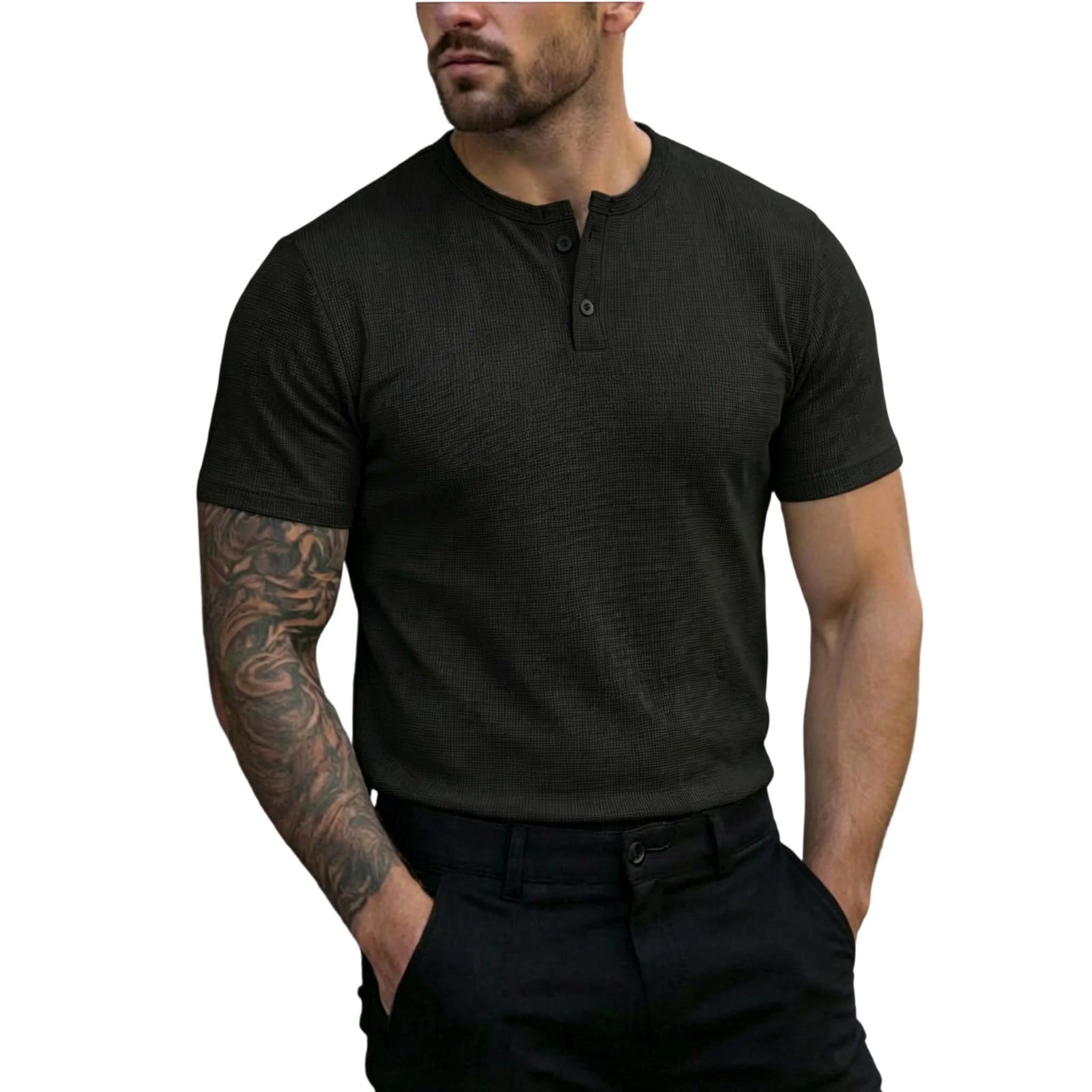 biudgviw Men's Henley Shirts Fashion Comfy Short Sleeve Knit Tops ...