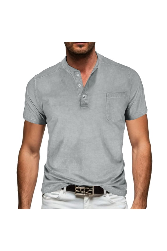 Men's Henley Short Sleeve Shirt Casual Stylish Soft Basic Tees Lightweight Cotton Button T-Shirts for Summer