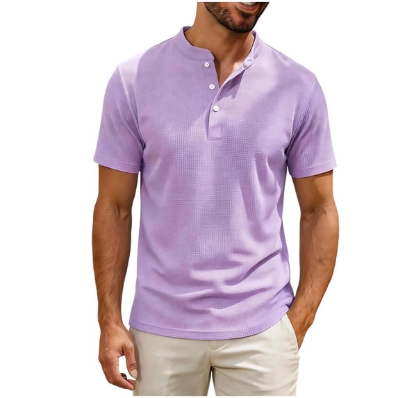 biudgviw Men's Henley Short Sleeve Shirt Casual Stylish Summer Tee Tops Comfy Textured Button T-Shirt for Everyday Wear