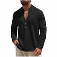 thumbnail image 1 of biudgviw Men's Linen Shirts Casual Button V Neck Long Sleeve Tops Lightweight Loose Vacation Beach T-Shirts Spring Summer Clothes, 1 of 6