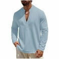 thumbnail image 1 of biudgviw Men's Linen Shirts Casual Button V Neck Long Sleeve Tops Lightweight Loose Vacation Beach T-Shirts Spring Summer Clothes, 1 of 6