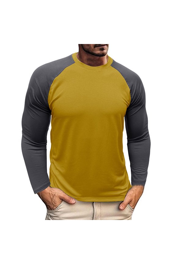 Men's Long Sleeve T Shirts Color Block Crew Neck Baseball Shirt Vintage Casual Jersey Athletic Tee Tops S-XXL