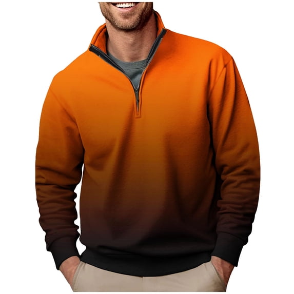 biudgviw Men's Quarter Zip Sweatshirt Soft Stand Collared Long Sleeve Printed Workout Athletic Pullover Sweatshirt