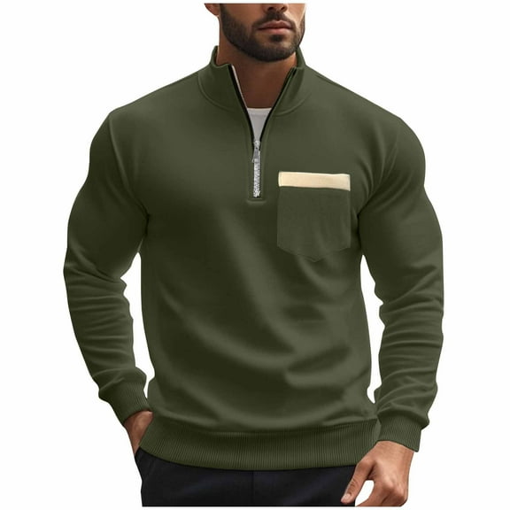 biudgviw Men's Quarter Zip Sweatshirt Warm Mock Neck Fleece Sweatshirts Soft Long Sleeve Solid Color Pullover Tops with Pockets