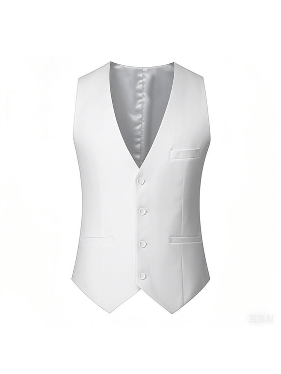 Men's Suit Vest Business Dress Button Down Sleeveless Jacket Slim Fit Casual V Neck Waistcoat for Wedding Party