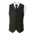 thumbnail image 1 of biudgviw Men's Tweed Suit Vintage Vest Button V Neck Casual Waistcoat Plaid Formal Vest for Wedding Party with Pockets, 1 of 5