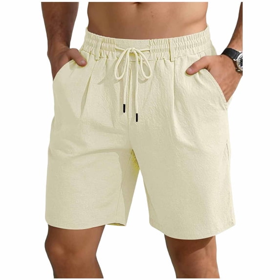 biudgviw Mens Linen Shorts Elastic Waist Drawstring Casual Shorts Lightweight Pleated Summer Beach Shorts with Pockets