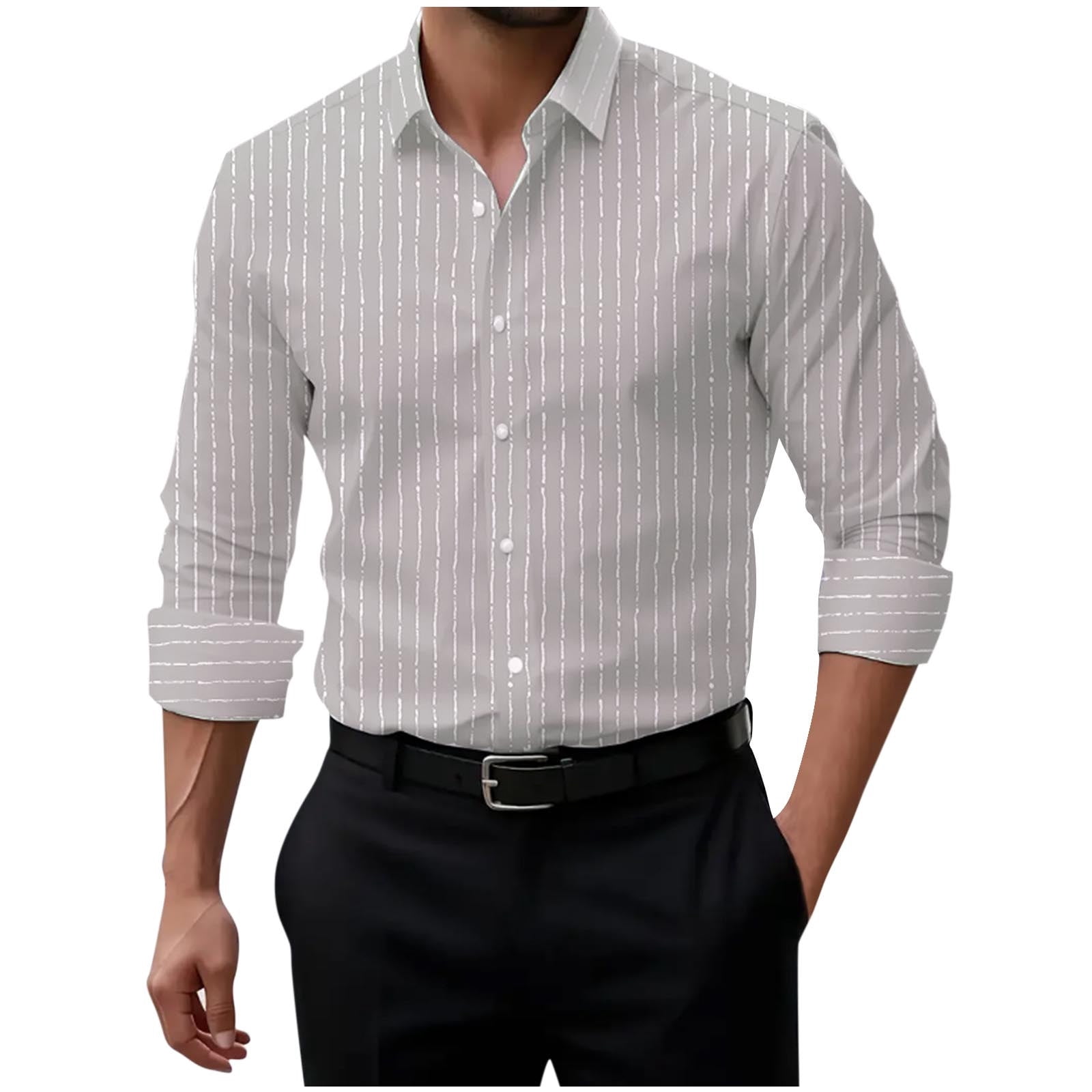 biudgviw Mens Long Sleeve Button Down Shirts Regular Fit Wedding Beach ...