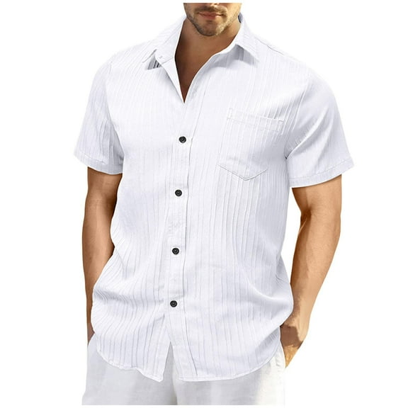 biudgviw Mens Short Sleeve Button Down Shirts Textured Casual Lapel Tee Tops Summer Beach Vacation T-Shirts with Pocket