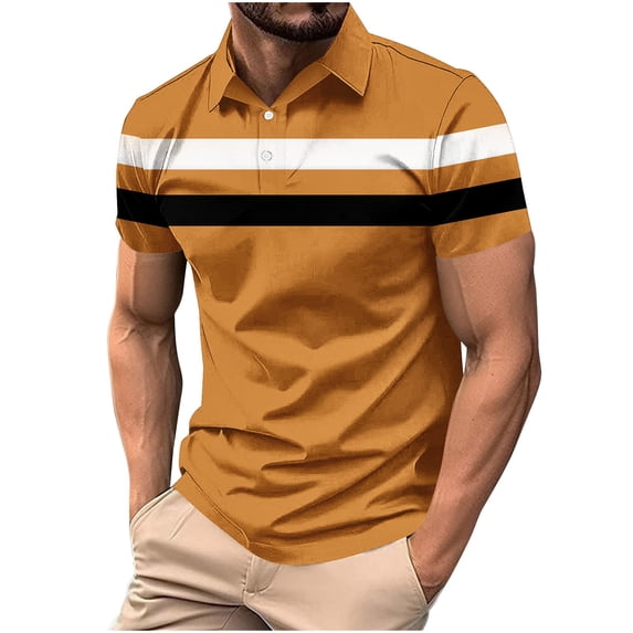 biudgviw Mens Short Sleeve Shirts Color Block Button Lapel Golf Tee Business Casual Slim Fit Work Tops Big and Tall S-4XL