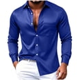 thumbnail image 1 of biudgviw Mens Silk Satin Dress Shirts Long Sleeve Button Down Shirts Formal Fit Collared Tops with Pocket for Prom Party Wedding(Dark Blue aa2,Small), 1 of 2
