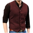 thumbnail image 1 of biudgviw Mens Suit Vest Vintage Button Down V Neck Waistcoat Business Casual Sleeveless Slim Fit Tops with Pockets for Wedding, 1 of 4