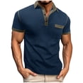 thumbnail image 1 of biudgviw Mens T-Shirts Color Block Lapel Short Sleeve Tee Tops Casual Slim Fit Muscle Shirts with Pocket Summer Clothes, 1 of 7