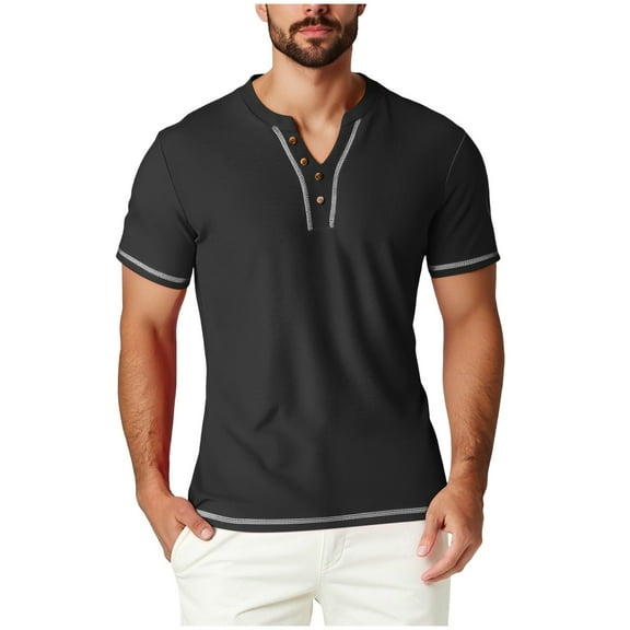 biudgviw Mens T Shirts Lightweight Button V Neck Summer Top Casual Slim Fit Short Sleeve Shirts Fashion Clothes S-XXL