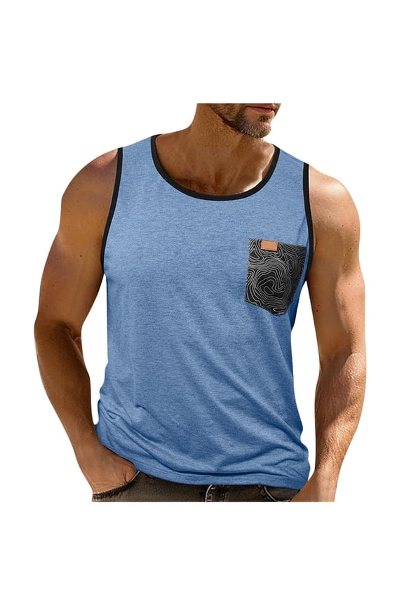 Mens Tank Top Comfy Soft Sleeveless Muscle Shirts Summer Casual Crewneck Workout Running Tees with Pocket S-XXXL