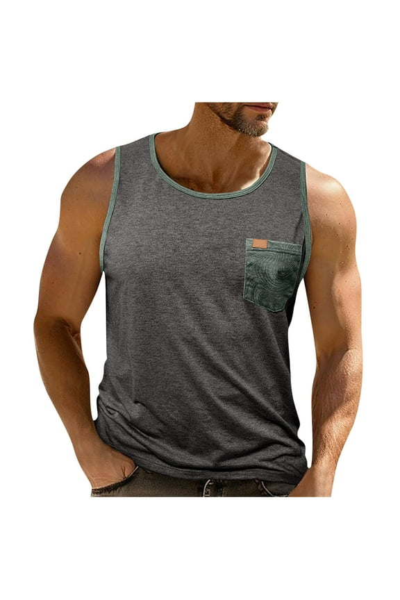 Mens Tank Top Comfy Soft Sleeveless Muscle Shirts Summer Casual Crewneck Workout Running Tees with Pocket S-XXXL