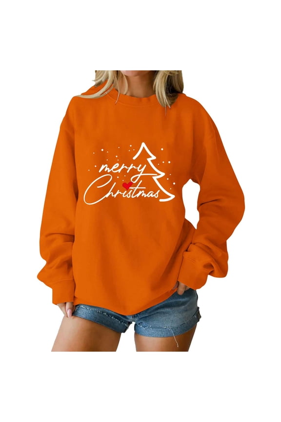 Merry Christmas Sweatshirt for Women Fall Soft Fleece Long Sleeve Pullover Shirts Trendy Crewneck Graphic Oversized Tops