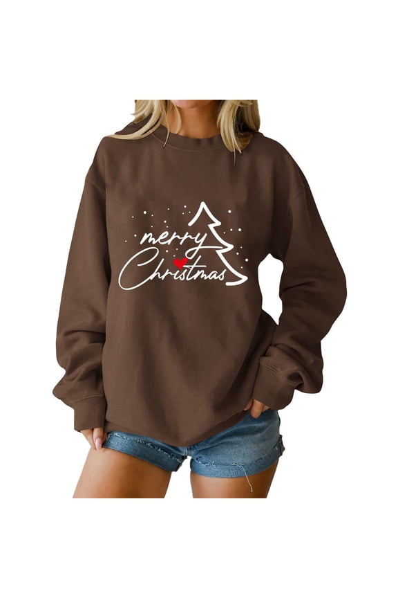 Merry Christmas Sweatshirt for Women Fall Soft Fleece Long Sleeve Pullover Shirts Trendy Crewneck Graphic Oversized Tops