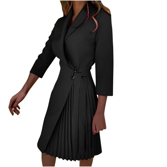 biudgviw Mini Dress for Women Fall Wrap V Neck Long Sleeve Dresses Belted Bodycon Dress Formal Work Pleated Cocktail Dress