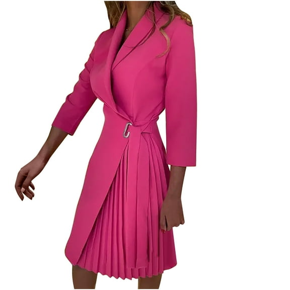 biudgviw Mini Dress for Women Fall Wrap V Neck Long Sleeve Dresses Belted Bodycon Dress Formal Work Pleated Cocktail Dress