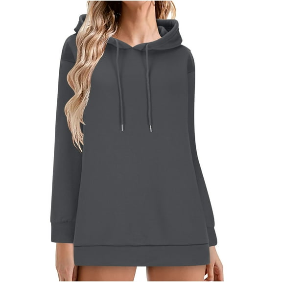 biudgviw Mini Dresses for Women Casual Soft Long Sleeve Hoodies Dress Stretch Comfy Pullover Sweatshirts Dress
