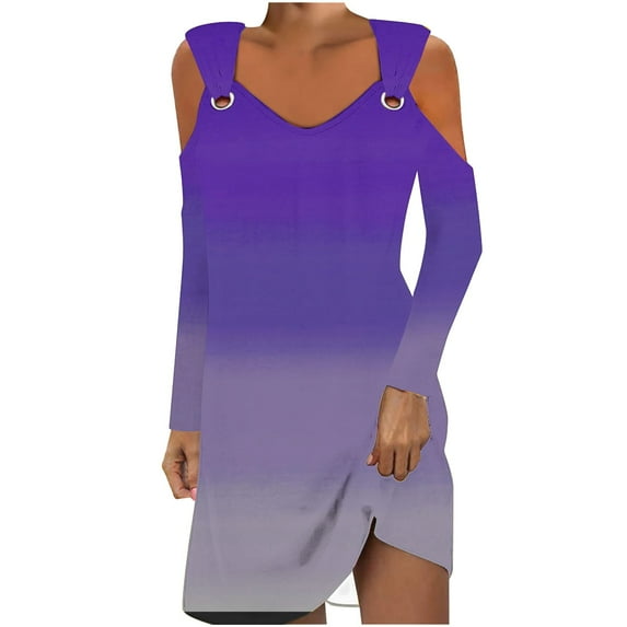 biudgviw Mini Dresses for Women Fashion Color Block Crewneck Fall Dress Lounge Long Sleeve Vacation Beach Dress