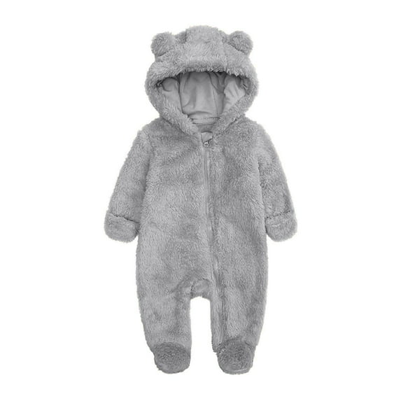 biudgviw Newborn Girls Boys Romper Winter Warm Fleece Long Sleeve Zip up Hooded with Ear Baby Jumpsuit Baby Infant Clothing