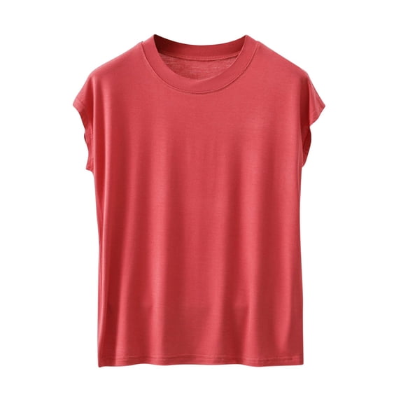 biudgviw Night Shirts for Women Sleepwear Crew Neck Cap Sleeves Pajama Top Solid Color Basic Shirts Casual Soft Loungewear Pj Tee