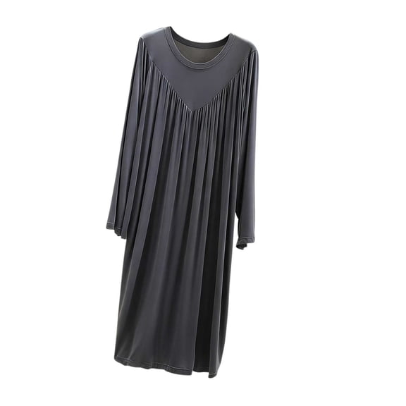 biudgviw Nightgowns for Women Long Sleeve Pleated Sleep Shirts Casual Loose Round Neck Modal Nightdress Soft Sleepwear