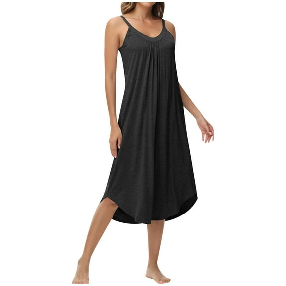 biudgviw Nightgowns for Women Spaghetti Strap Cami Sleeveless Sleep Shirt Soft V Neck Backless Nightdress Full Length Sleepwear