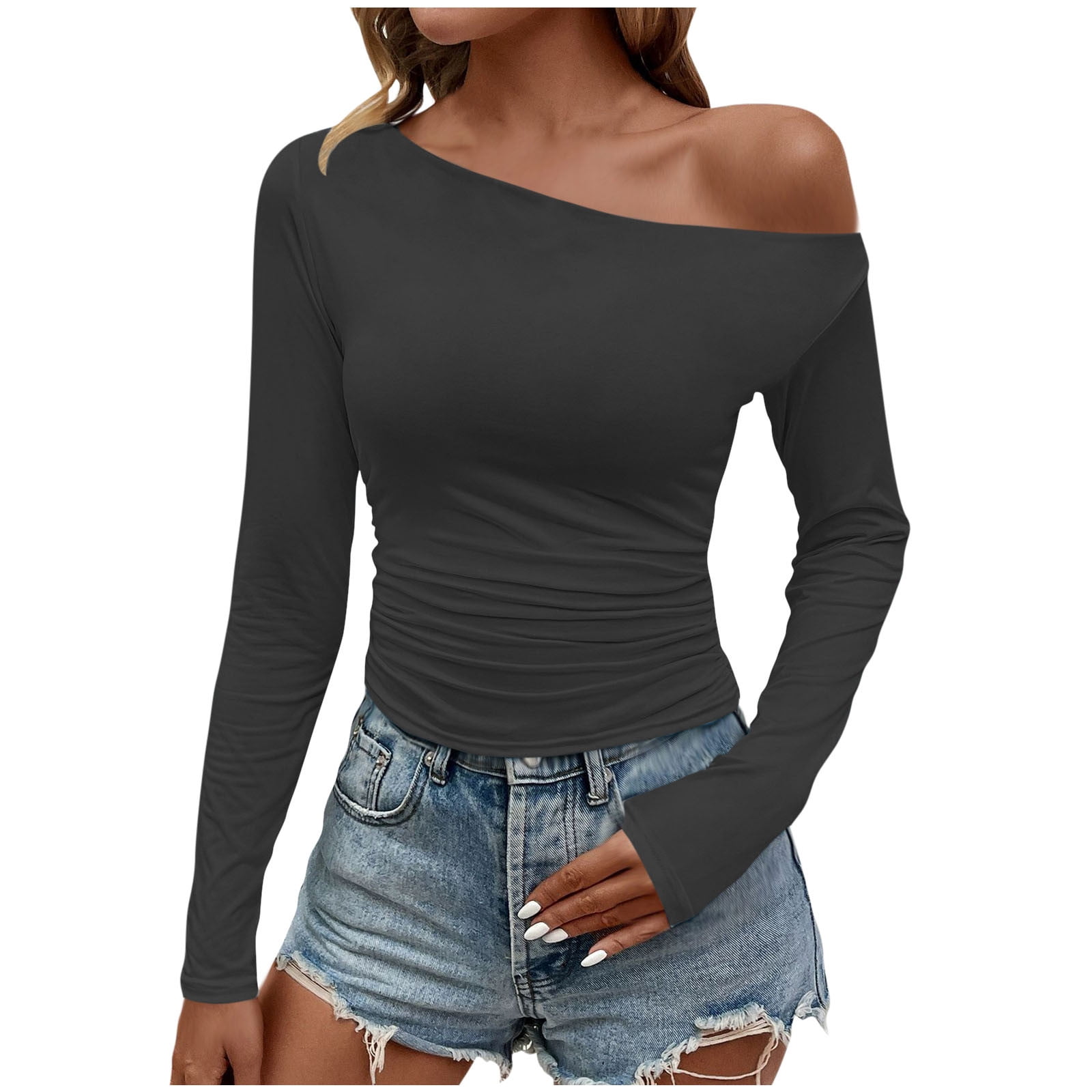biudgviw Off the Shoulder Tops for Women Lightweight Long Sleeve Shirts ...