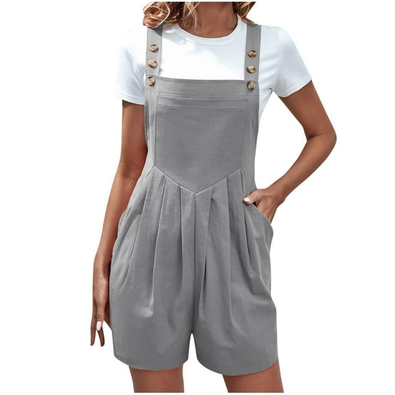 biudgviw Overalls for Women One Piece Bib Shortalls Rompers Square Neck Sleeveless Pleated Wide Leg Short Jumpsuits with Pockets