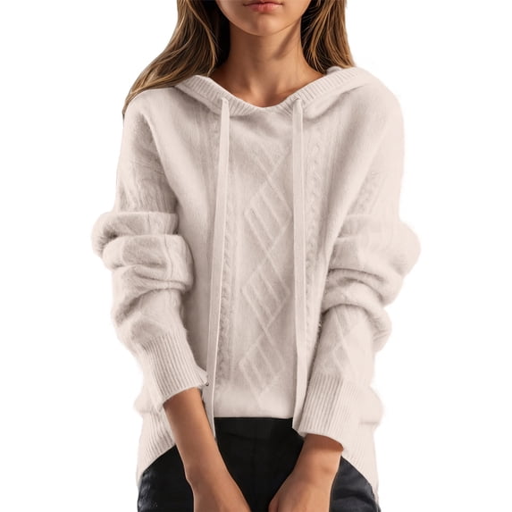biudgviw Oversized Hoodies for Women Drawstring Long Sleeve Hooded Sweaters Comfy Soft Cable Knit Pullover Tops for Cold Weather