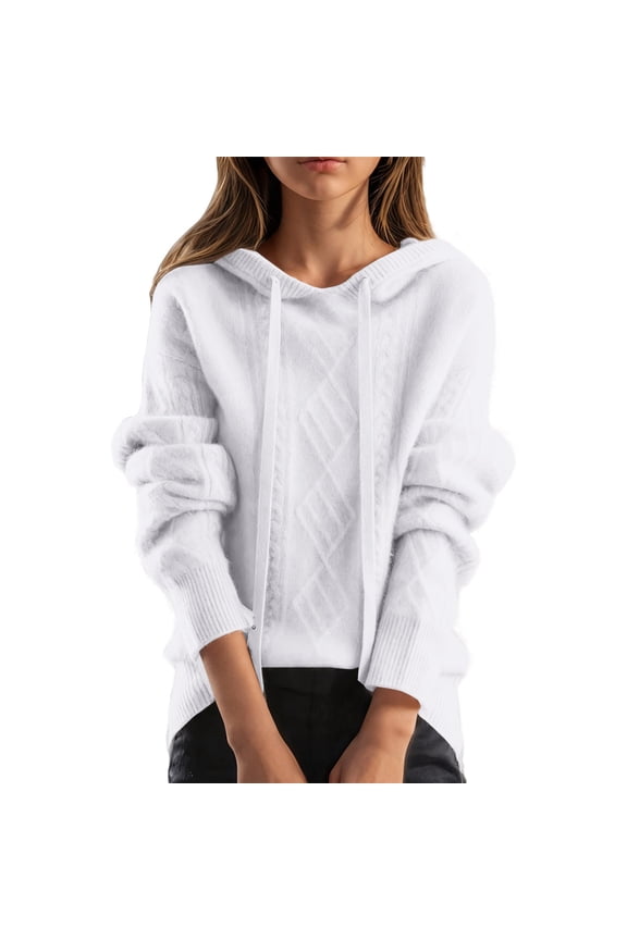 Oversized Hoodies for Women Drawstring Long Sleeve Hooded Sweaters Comfy Soft Cable Knit Pullover Tops for Cold Weather
