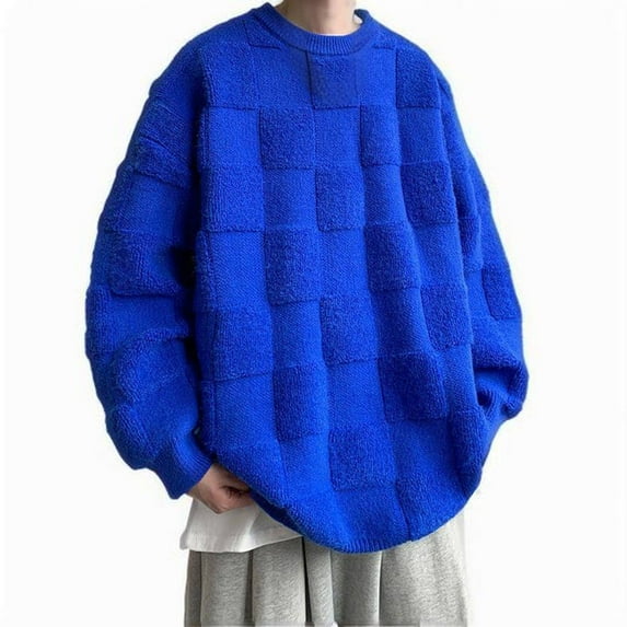 biudgviw Oversized Sweaters for Men Comfy Loose Fuzzy Long Sleeve Warm Pullover Sweaters Winter Soft Thicked Knitted Tops