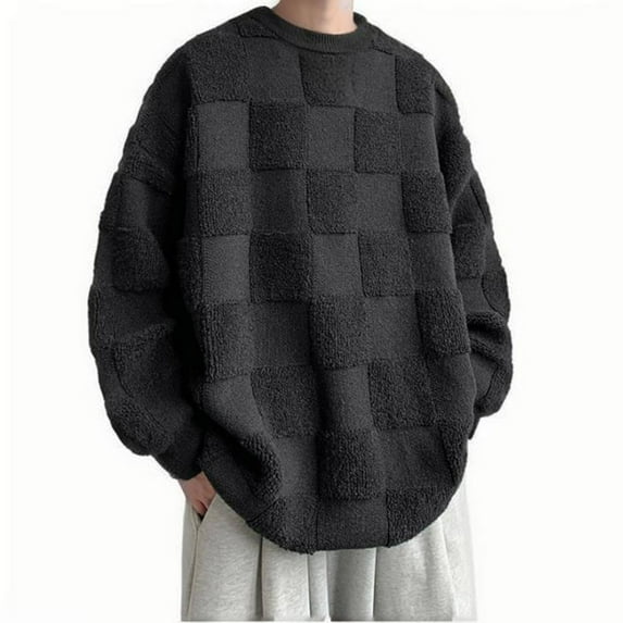 biudgviw Oversized Sweaters for Men Comfy Loose Fuzzy Long Sleeve Warm Pullover Sweaters Winter Soft Thicked Knitted Tops