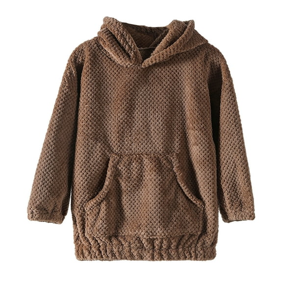 biudgviw Oversized Sweatshirt for Children Soft Knit Long Sleeve Cute Pullover Tops Lounge Winter Fleece Hoodies with Pockets