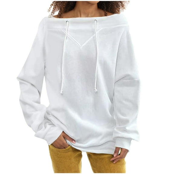 biudgviw Oversized Sweatshirt for Women Trendy off Shoulder Long Sleeve Hooded Fall Baggy Drawstring Pullover Shirts